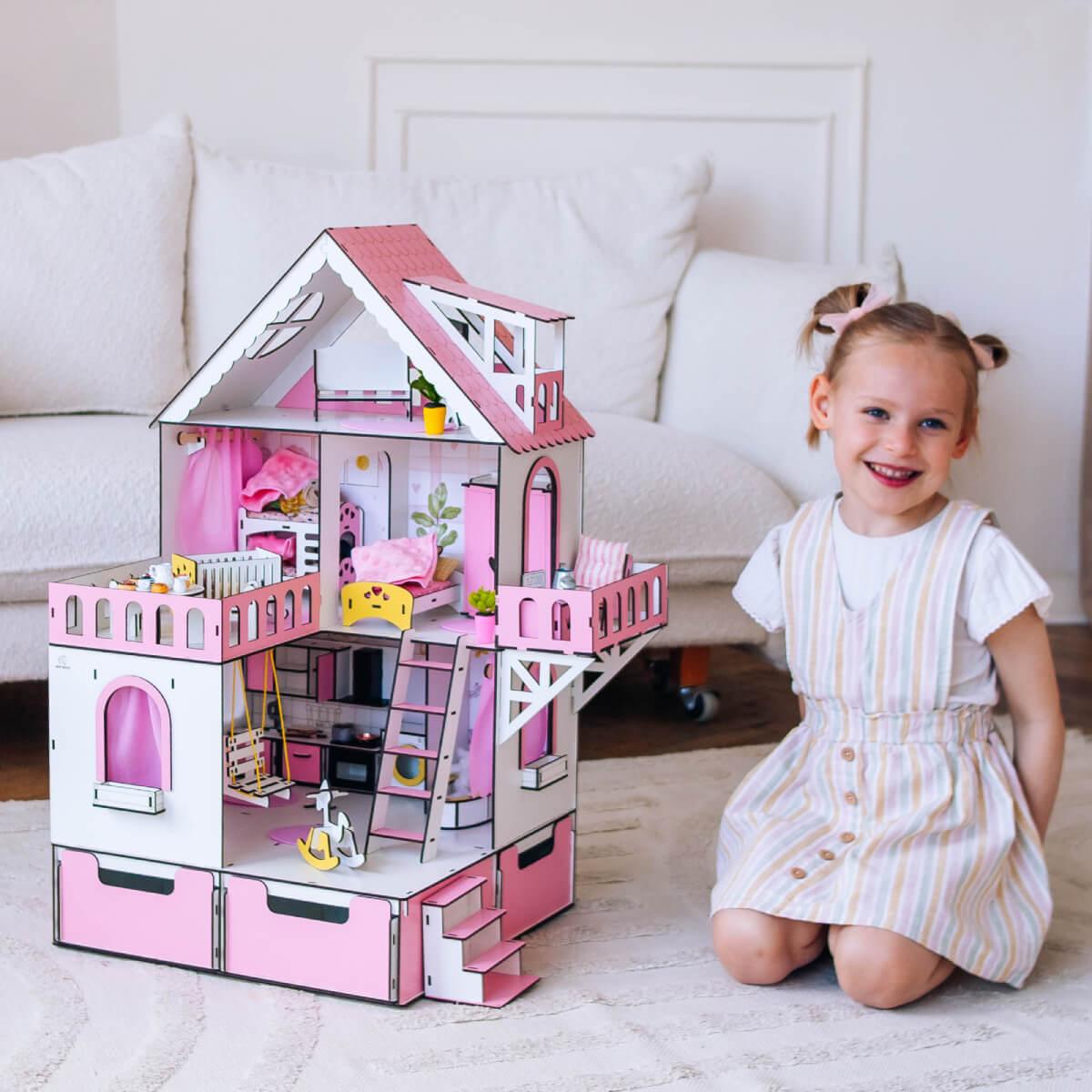 "МІНІ КОТЕДЖ з органайзером" ляльковий будинок NestWood для LOL, рожевий +  вітальня, фото 1