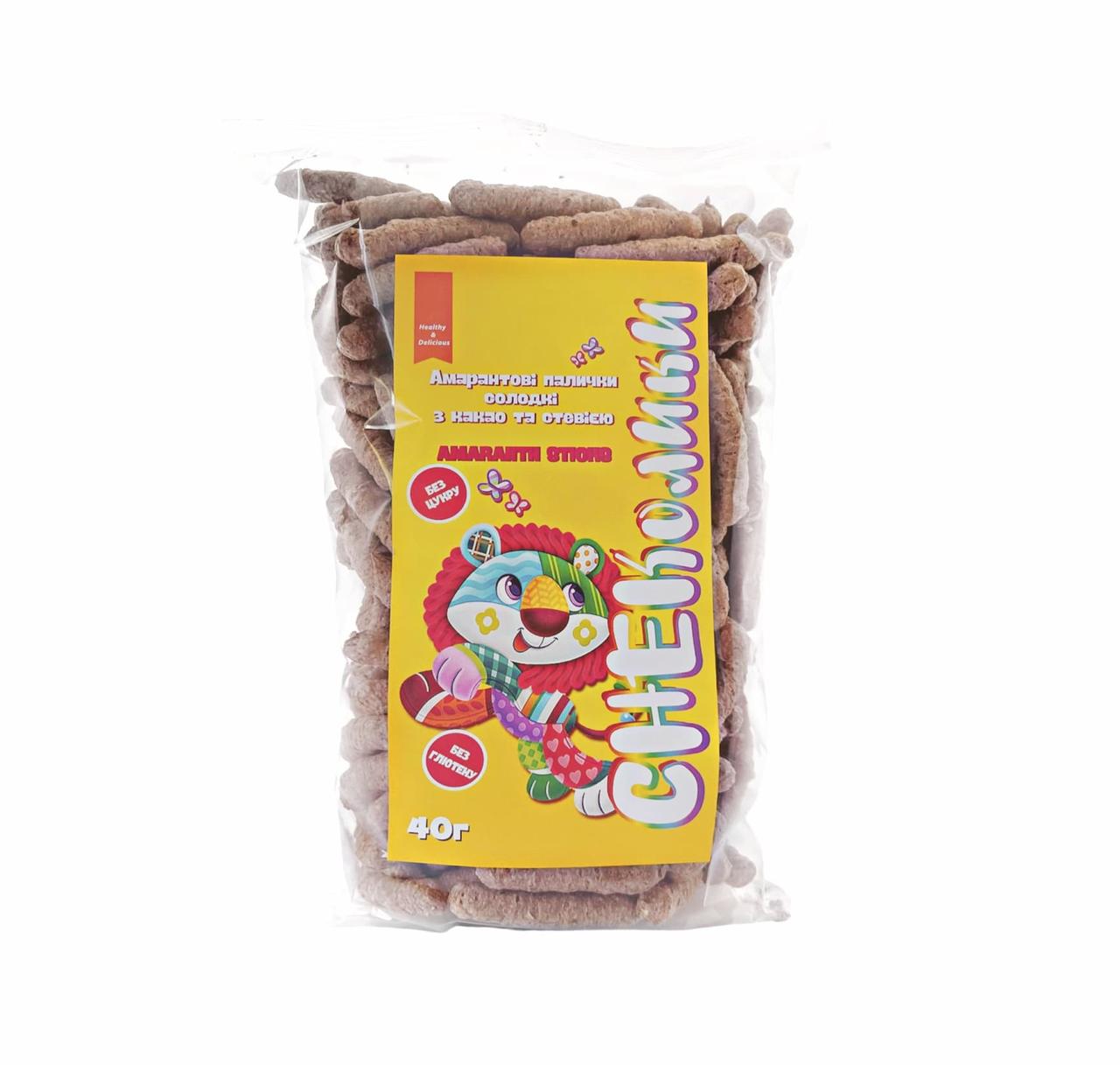Амарантові палички СНЕКолики солодкі зі стевією та какао Gluten Free, Healthy Generation, 45 г