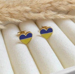 Сережки з гербом України з білими фіанітами медзолото