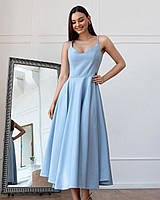 Шикарне вечірнє довге плаття на тонких бретелях Regina, класичне, блакитне