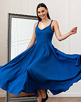 Шикарне вечірнє довге плаття на тонких бретелях Regina, класичне, синє, електрик