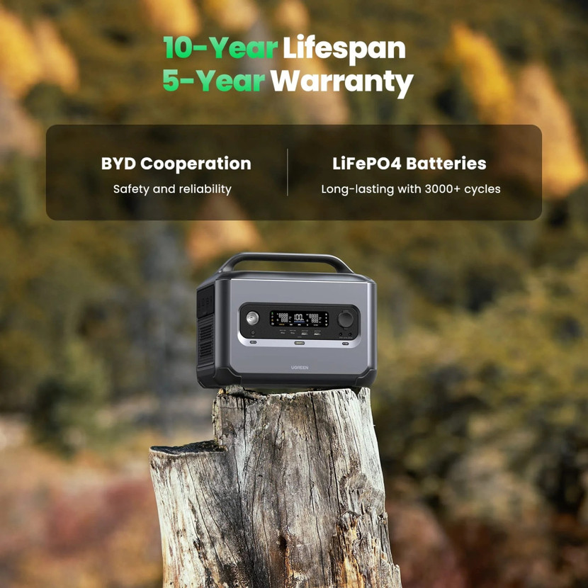 Зарядна станція UGREEN PowerRoam 600 (GS600) 680 Wh Black 5-12 В (LiFePO4, Input: мережа/прикурювач/сонячна батарея, Output: 2xUSB