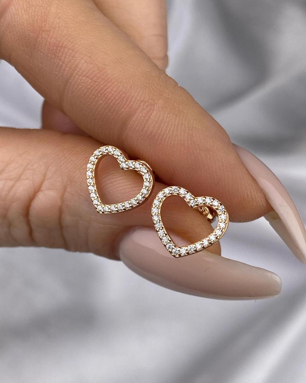 Пусети сердечки у позолоті, фото 1