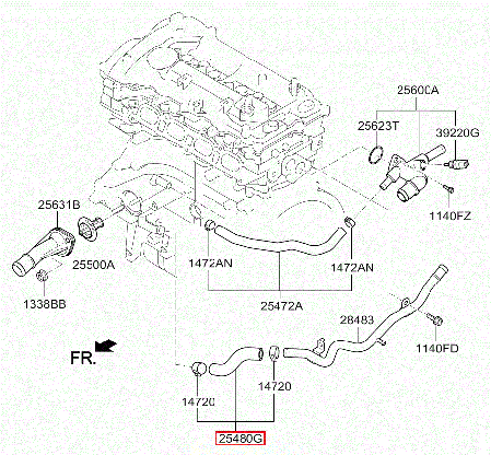 Патрубок системи охолодження Cerato K5 Optima Sportage Elantra i30 Sonata Tucson MOBIS 254802E000, фото 3