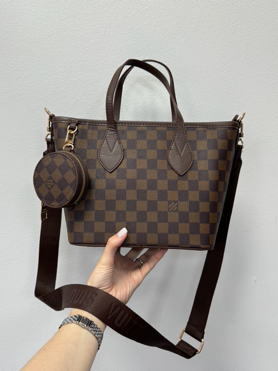 Жіноча сумка Луї Віттон коричнева Louis Vuitton Brown Small Neverfull Damier Ebene Canvas