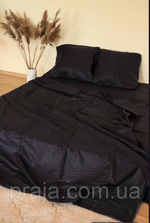 Двоспальний комплект постільної білизни Страйп-Сатин черний, фото 1