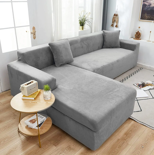 Чохол на кутовий диван 3-х + 2-х місний homytex стильний, велюровий чохол на диван кутовий набір 3.2 Сірий, фото 1