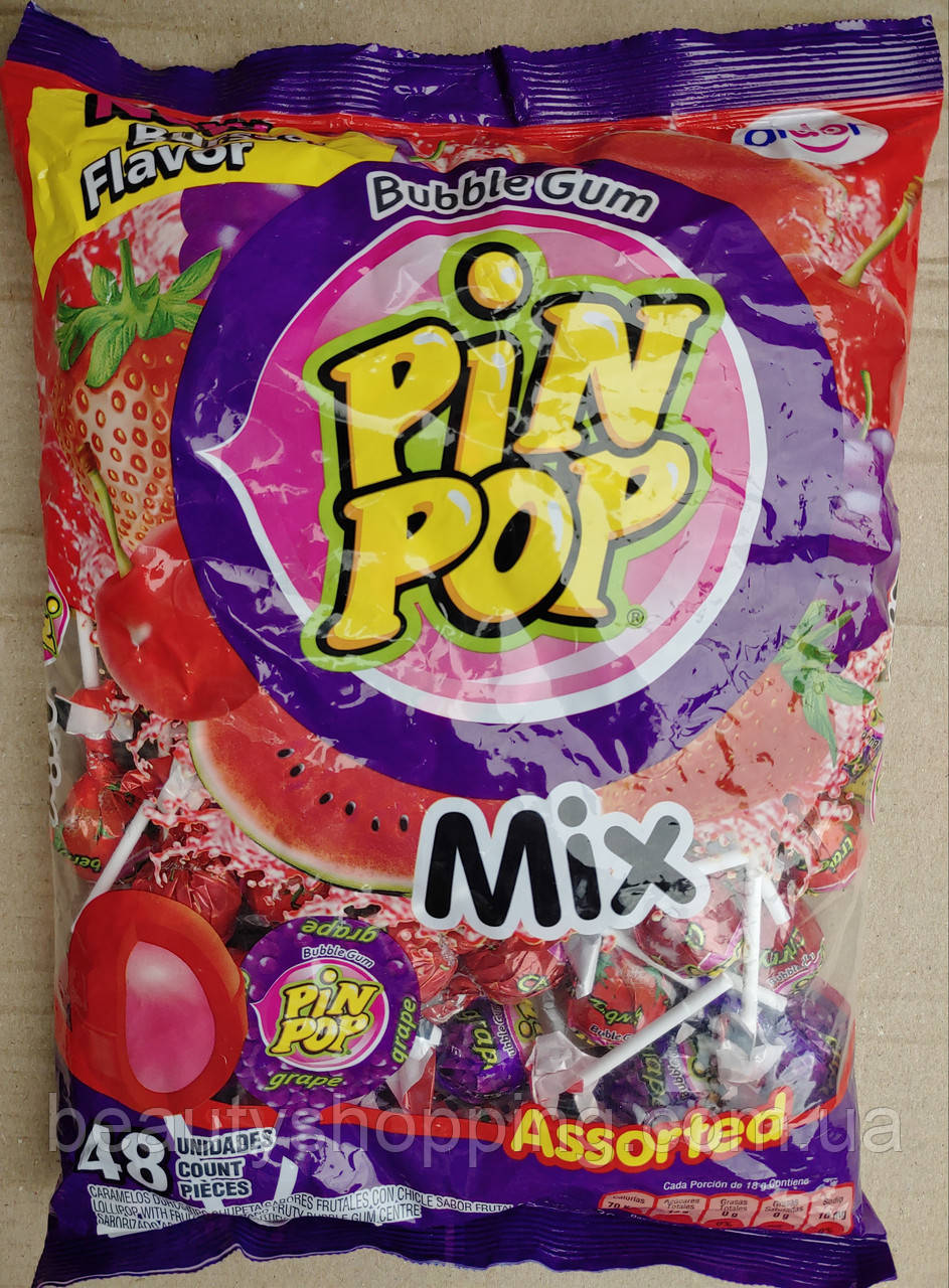 Льодяники на палочці фруктовий смак Pin Pop Mix Assorted 48 штук