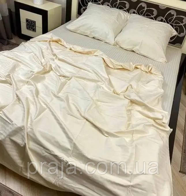 Євро комплект постільної білизни Страйп-Сатин шампань, фото 1