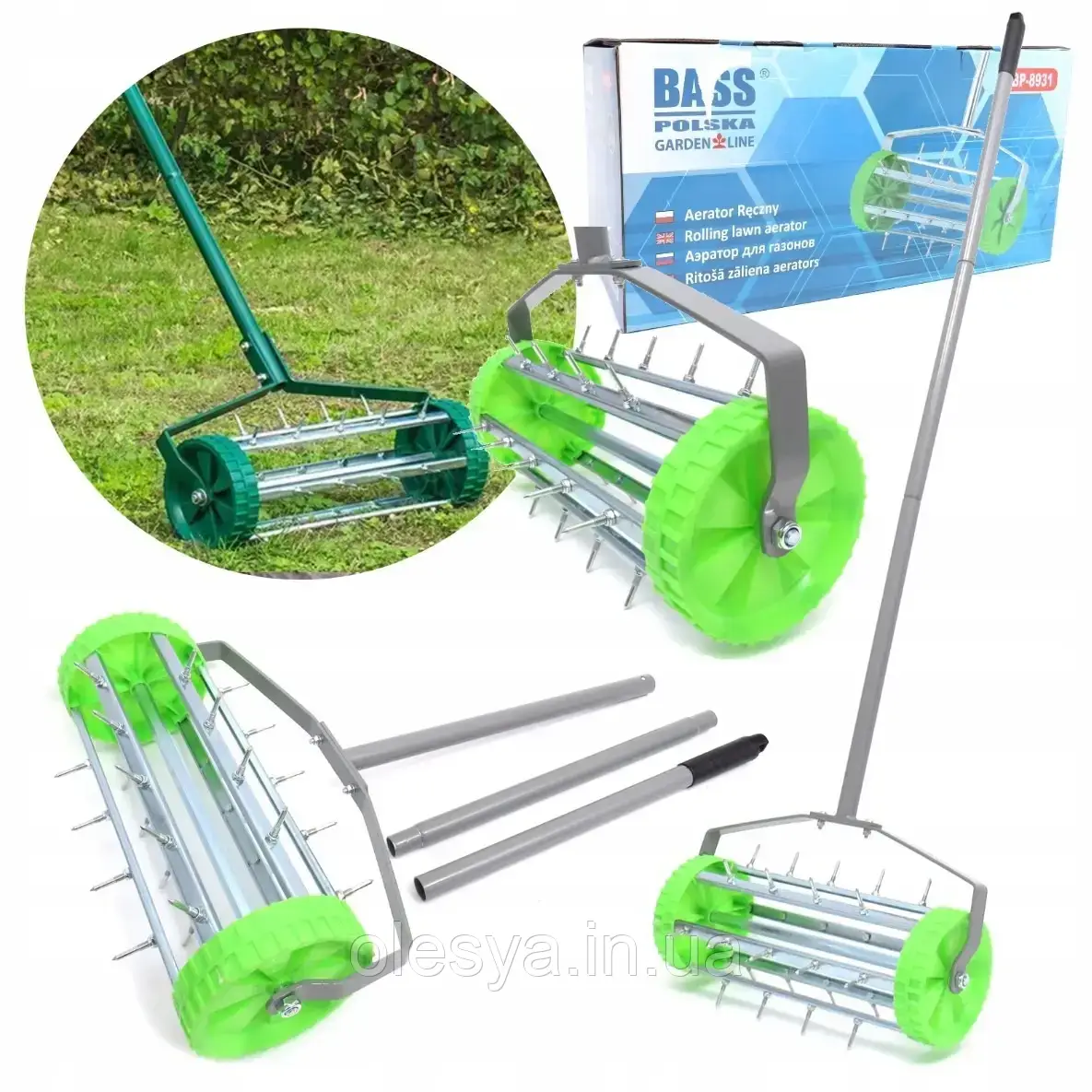 Ручний аератор-скарифікатор для трави із шипами 420 мм Bass Polska 8931, Аератор ручний для газону, фото 1
