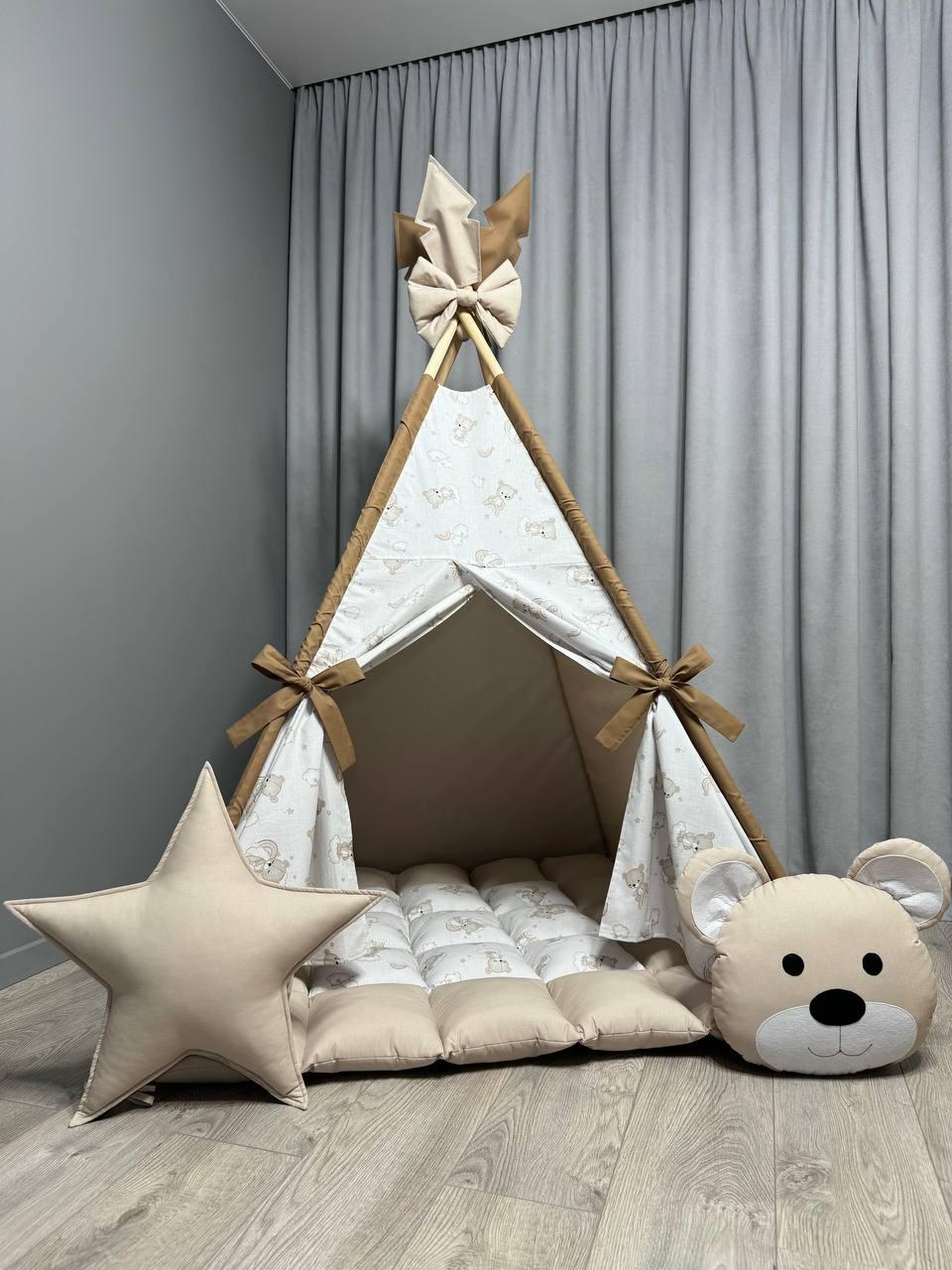 Вігвам Ведмедики на веселці БОНБОН Повний комплект, вігвам для дітей, дитяча палатка, вігвам для хлопчика, вігвам для дівчинки, фото 1