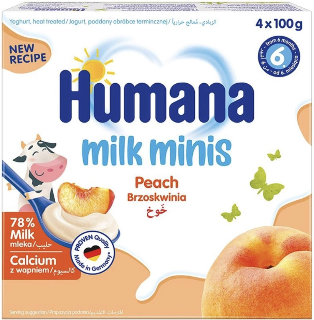 Кисломолочный продукт Humana с персиком для дітей з 6 місяців, 4*100г. (Хумана)