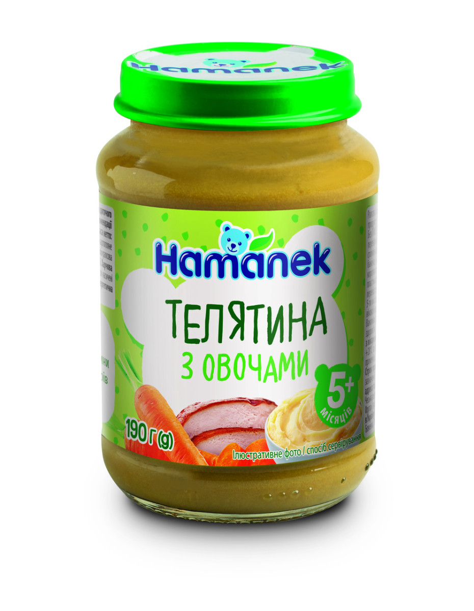 Пюре м'ясо-овочеве Hamanek Телятина з овочами з 5 місяців, 190г. (Хаме), фото 1