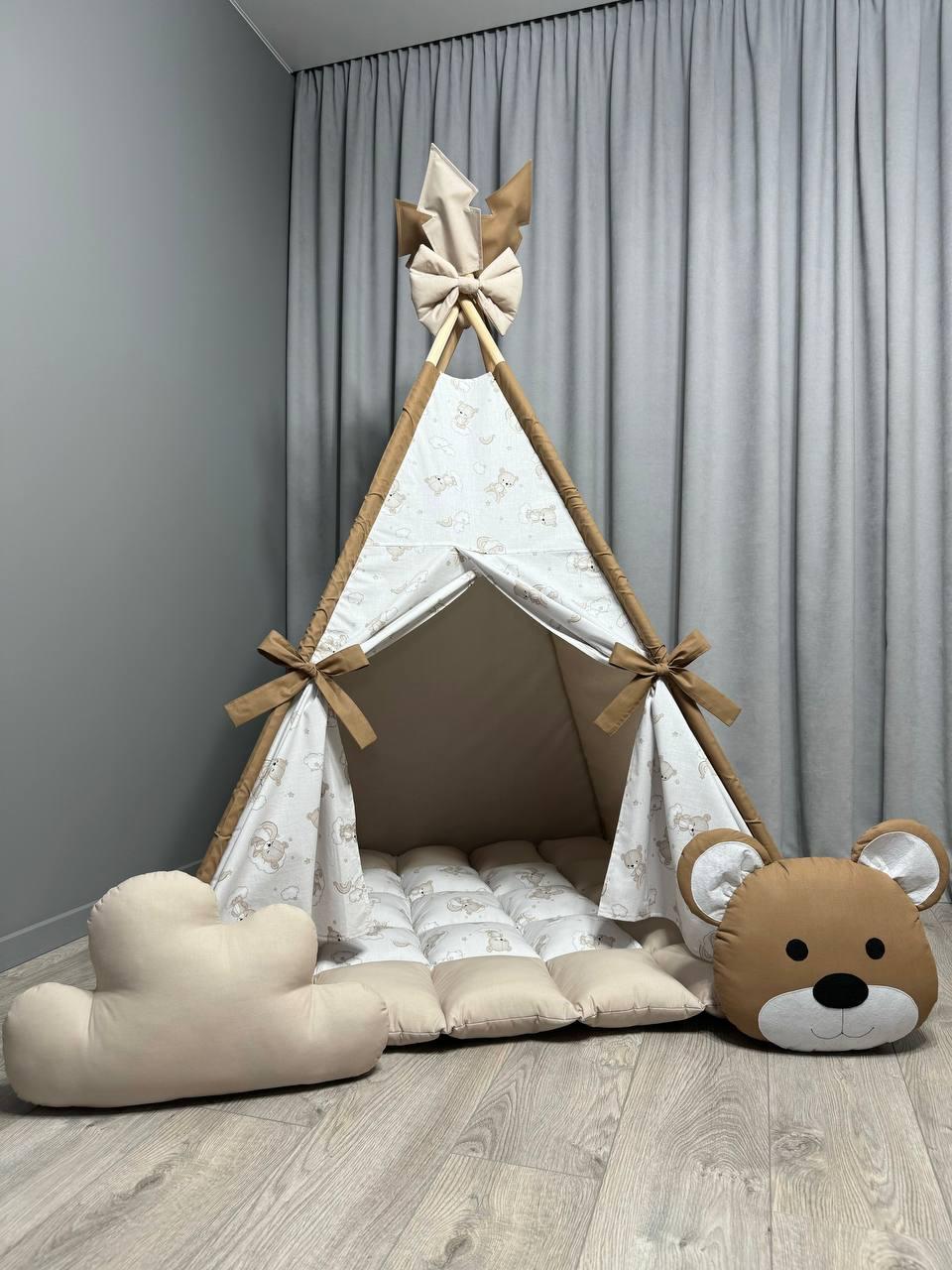 Вігвам для дітей Ведмежа на хмаринці БОНБОН Повний комплект, дитяча палатка, вігвам для хлопчика, вігвам для дівчинки, вігвам - фото 1 - id-p1873168177