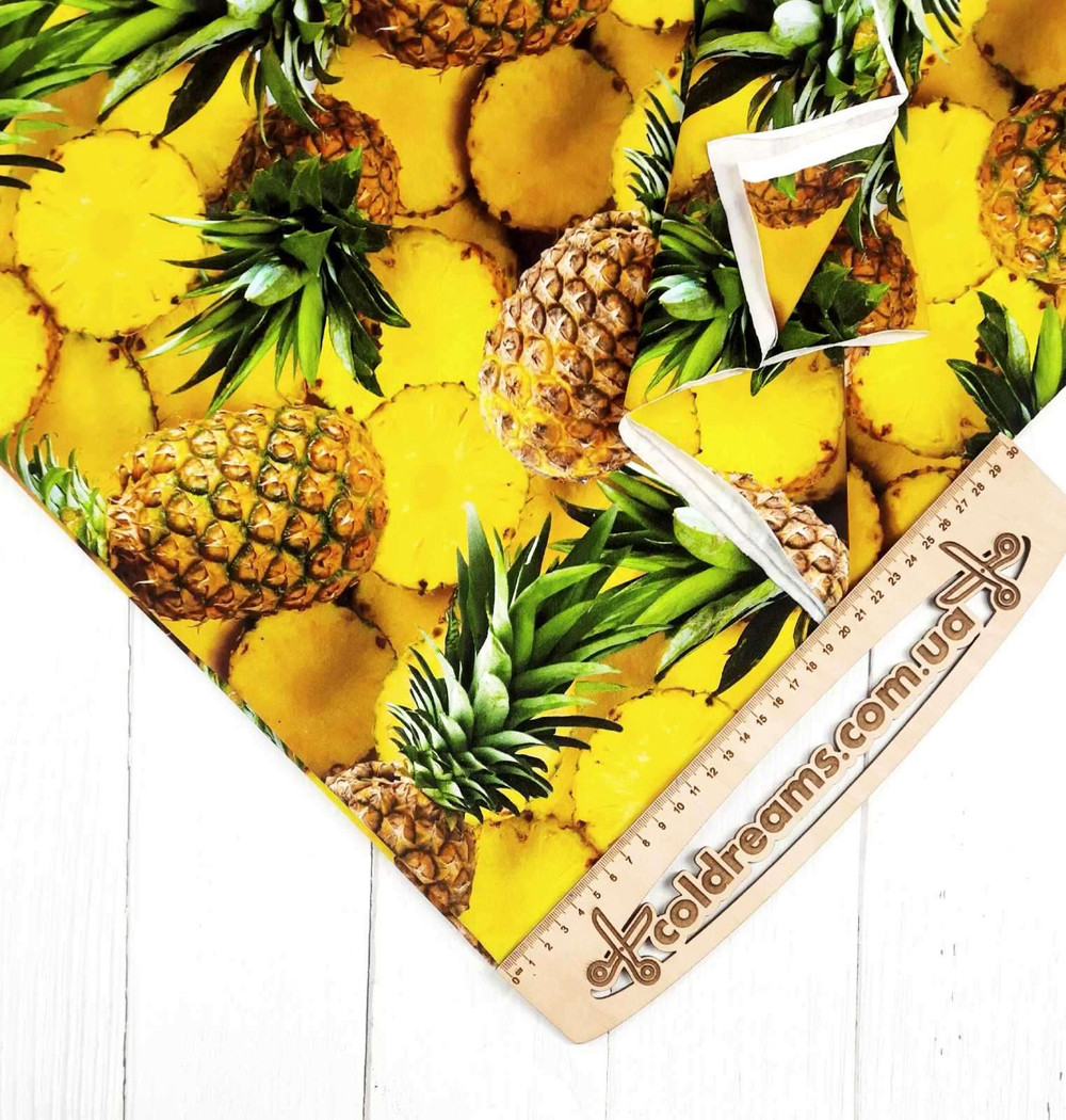 Стрейч кулір принт "Сочний ананас🍍" - 180см. (диджитал). ВІДРІЗ 0.50 см