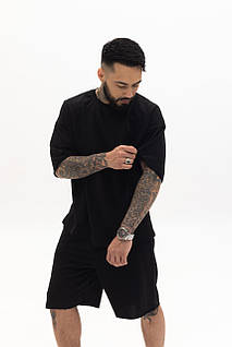 Літній чоловічий костюм Urban Ease | комплект оверсайз: шорти та футболка | Чорний