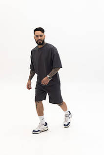 Літній чоловічий костюм Urban Ease | комплект оверсайз: шорти та футболка | Темно сірий