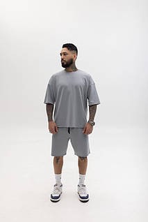 Літній чоловічий костюм Urban Ease | комплект оверсайз: шорти та футболка | Світло сірий