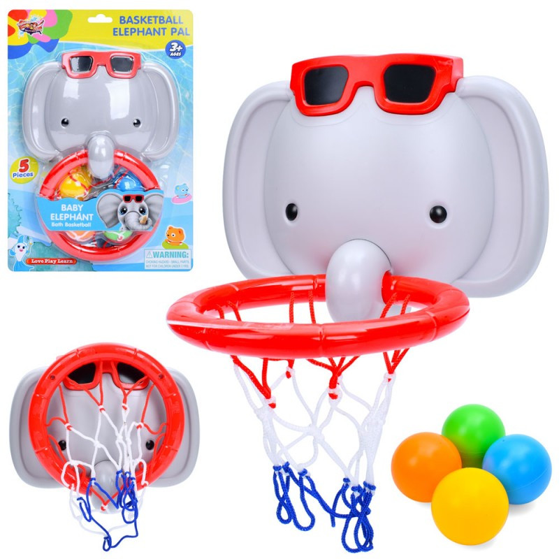 Гра для купання 878-39, баскетбольне кільце, щит-слон (на присосках) 19-15 см, кульки 4 шт., фото 1