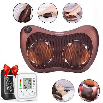 Масажна подушка Massage Pillow + Подарунок Тонометр ARM Style BW-3205 / Роликовий масажер з підігрівом