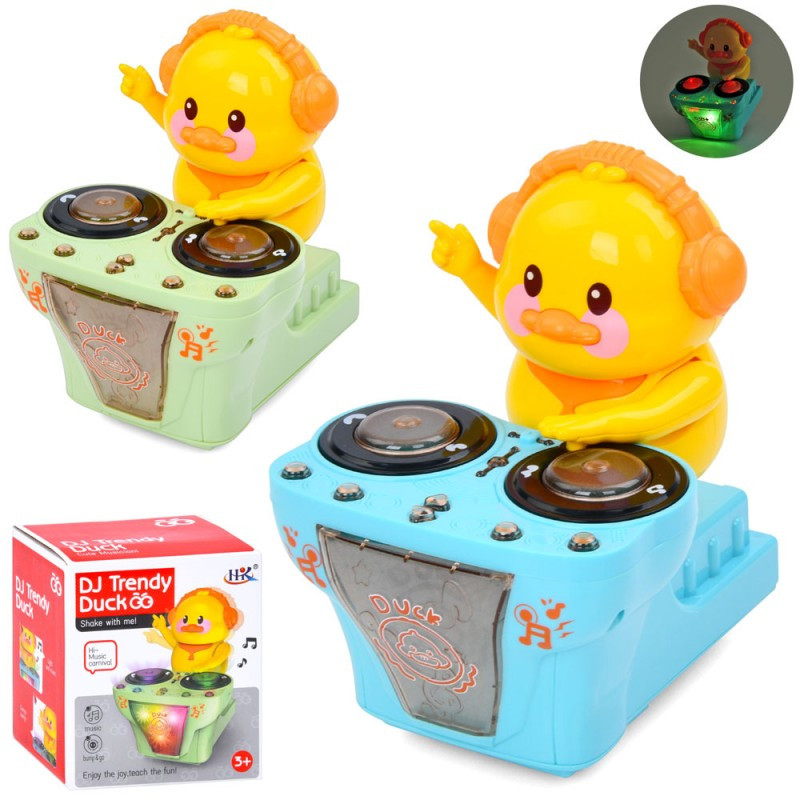 Музична іграшка 6622B, 15 см, каченя-диджей, музика, світло, їздить, 2 кольори, на батарейках, фото 1