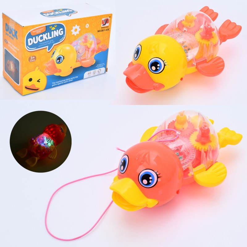 Музична іграшка Качка 861-63C, 19,5 см, шестерні, музика, світло, їздить, рухомі деталі, фото 1