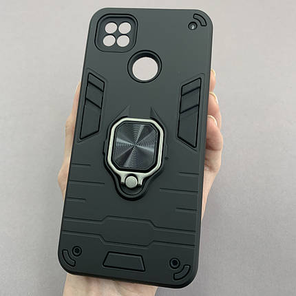 Чохол для Xiaomi Redmi 9C протиударний із кільцем підставкою захист камери на сяомі редмі 9с чорний q4l, фото 1