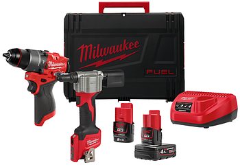 Набір акумуляторних інструментів M12 FPP2D2-422X FUEL POWER PACK IN2 (дриль-шуруповерт акумуляторний безщітковий, заклепочник ак