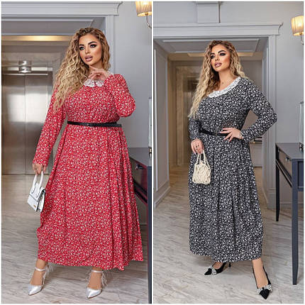 Літня красива сукня вільного крою з довгими рукавами із софту розміри батал, фото 1