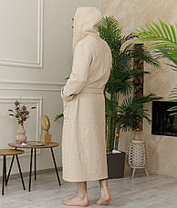 Турецький вафельний лазневий халат для чоловіків з капюшоном, халат домашній чоловічий, фото 2