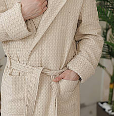 Турецький вафельний лазневий халат для чоловіків з капюшоном, халат домашній чоловічий, фото 3