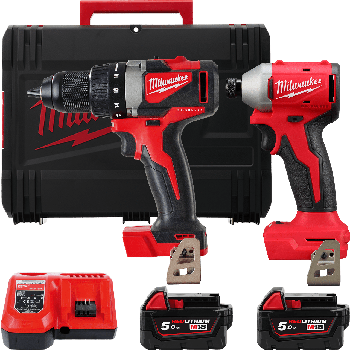 Набір з двох інструментів безщіткових акумуляторних M18 BLPP2A3-502X (Гвинтоверт M18 BLIDR, Шуруповерт M18 BLPD2, 2 акумулятори,