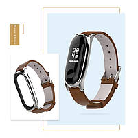 Шкіряний ремінець для фітнес браслета Xiaomi Mi Band 5 и 6 Type С коричневий, тримач - сріблястий, фото 5