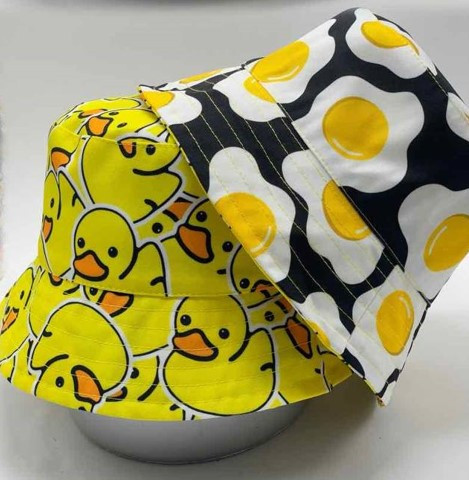 Літня двостороння панама унісекс КАЧЕЧКИ І ЯЄЧНЯ (Розмір 54-55,56-57), Жовта/Чорна