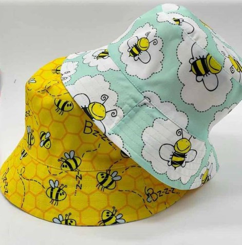 Літня двостороння панама унісекс ВЕСЕЛІ БДЖІЛКИ (Розмір 54-55,56-57), Жовта/Ментол