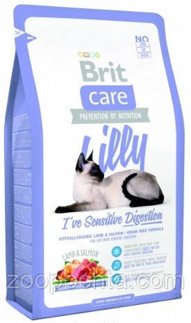 Сухий корм Brit Care LILLY для кішок із чутливим травленням, з ягням і лососем 7КГ