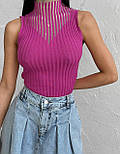 Однотонна майка топ без рукавів з коміром стійкою із сітки (р. 42-46) 77171259, фото 9
