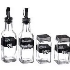 Набір скляних ємностей 4 шт Helios для олії та спецій на підставці 1711-A, фото 1