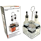 Набір скляних ємностей 4 шт Helios для олії та спецій на підставці 1711-A, фото 2