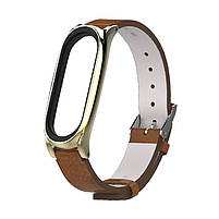 Шкіряний ремінець для фітнес браслета Xiaomi Mi Band 3 и 4 Type C коричневий, тримач - золотистий, фото 3