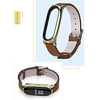 Шкіряний ремінець для фітнес браслета Xiaomi Mi Band 3 и 4 Type C коричневий, тримач - золотистий, фото 4