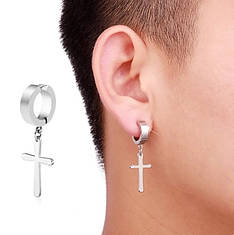 Модна сережка-кліпса з хрестиком 1 шт. на одне вухо без проколу срібляста