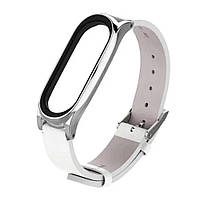 Шкіряний ремінець для фітнес браслета Xiaomi Mi Band 3 и 4 Type С білий, тримач - сріблястий, фото 4