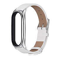 Шкіряний ремінець для фітнес браслета Xiaomi Mi Band 3 и 4 Type С білий, тримач - сріблястий, фото 3