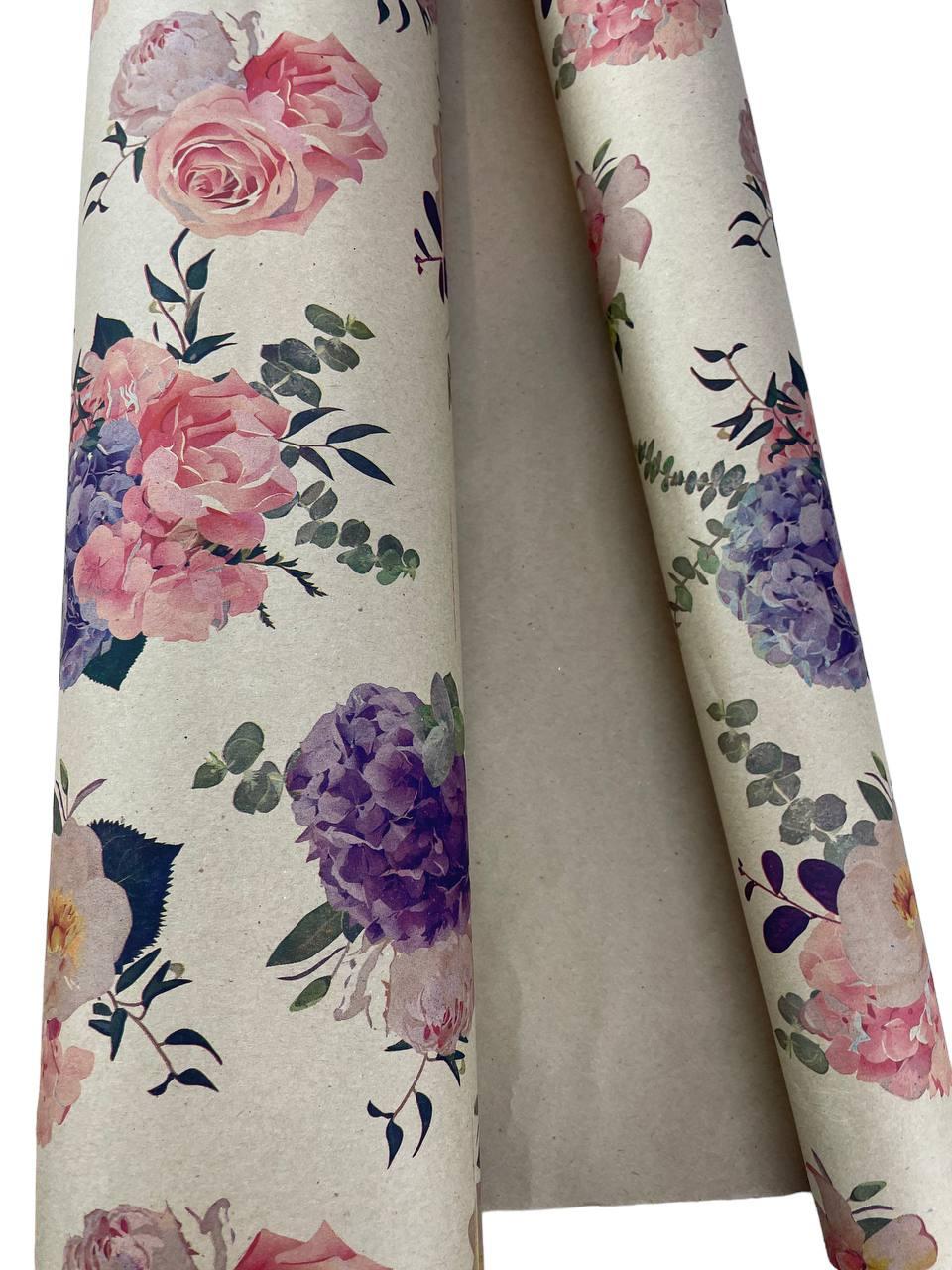 Пакувальний крафт папір з малюнком для квітів та подарунків у рулонах Ruta 70см7м