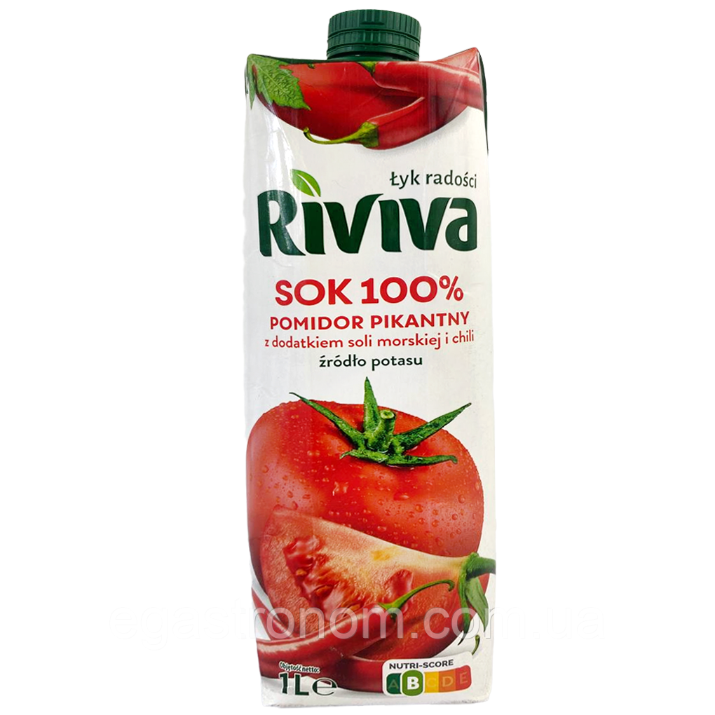 Сік томатний 100% Рівіва Riviva pomidor 1L 12шт/ящ (Код: 00-00016478)