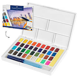 Акварельні фарби Faber-Castell Watercolors in Pans, 36 кольорів + ручка-пензлик з контейнером для води, 169736