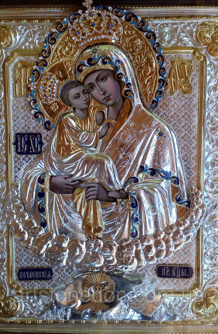 Ікона у срібній різі Почаївська Божа Матір 40*35 см