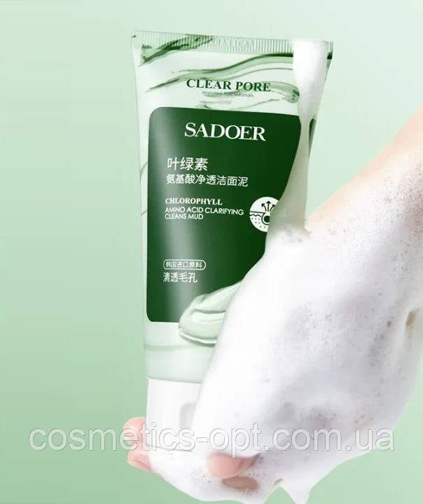 Очищаюча пінка для чутливої шкіри Sadoer Clear Pore з хлорофілом та амінокислотами, 100 г