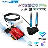 Тридіапазонний PCI-E Wi-Fi 6E мережевий адаптер карта FENVI 6GHz 5374 Mbps Bluetooth 5.3 + зовнішня антена